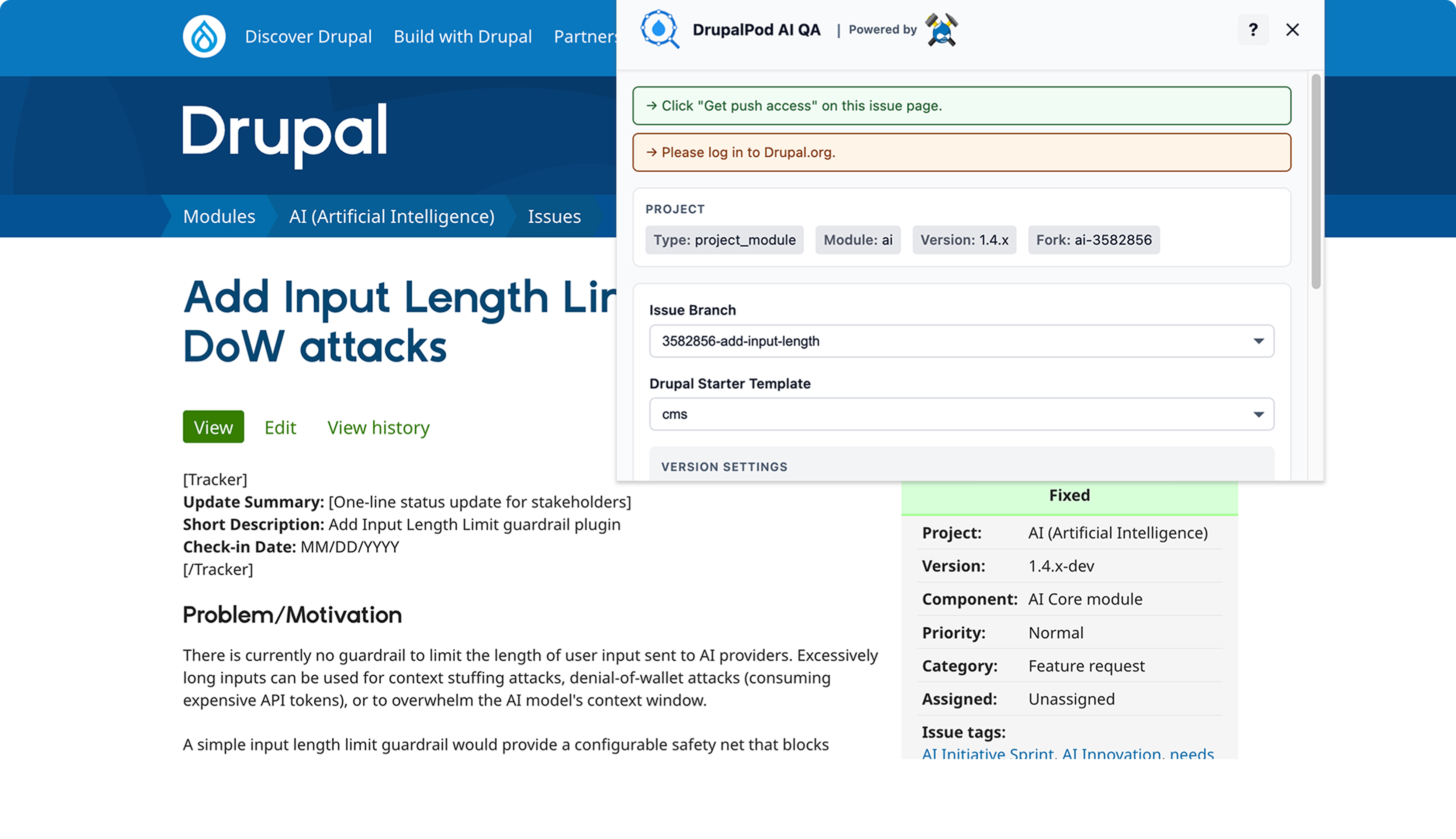 DrupalPod AI QA extension configuration view