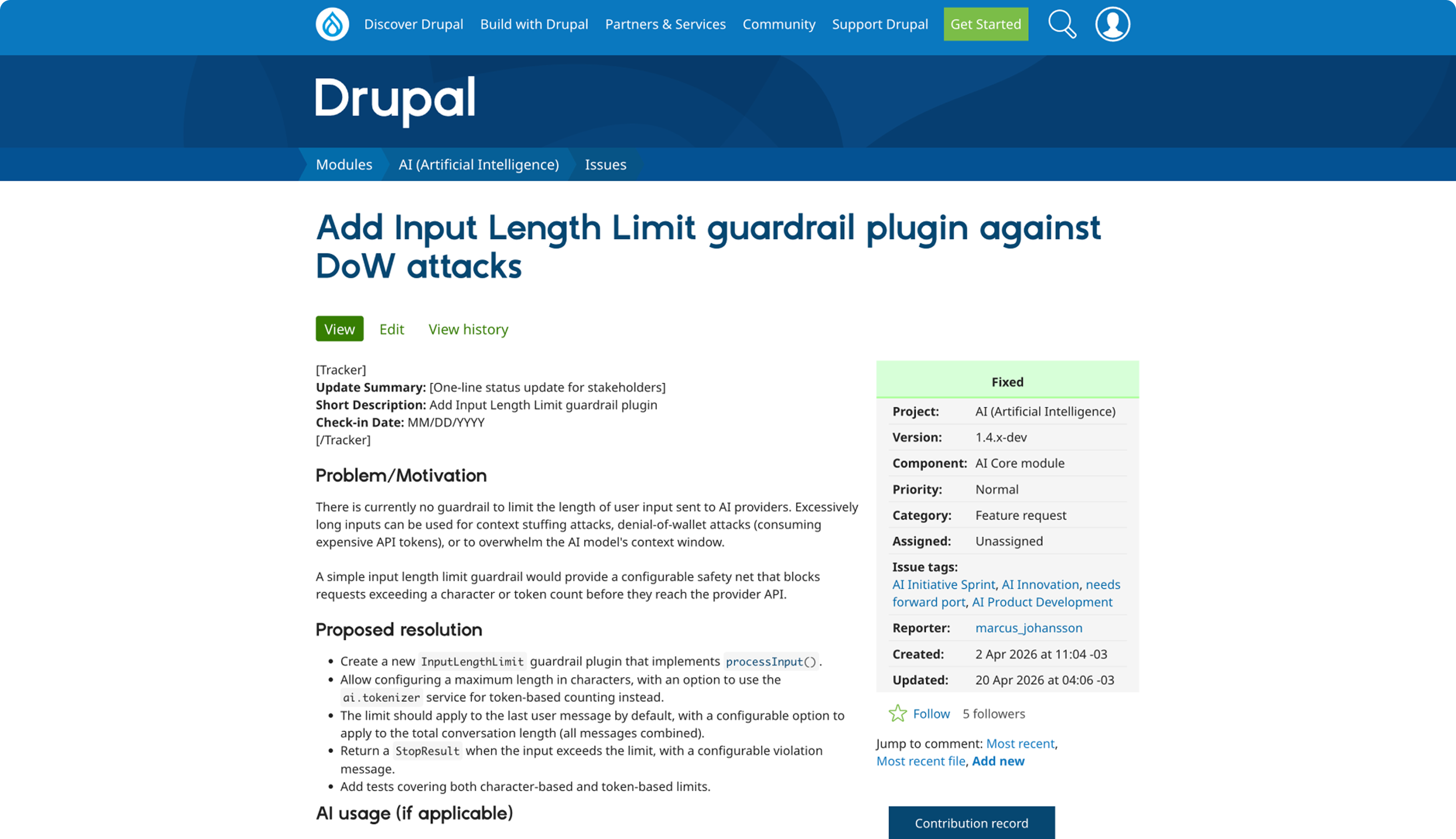 Example issue page on Drupal.org