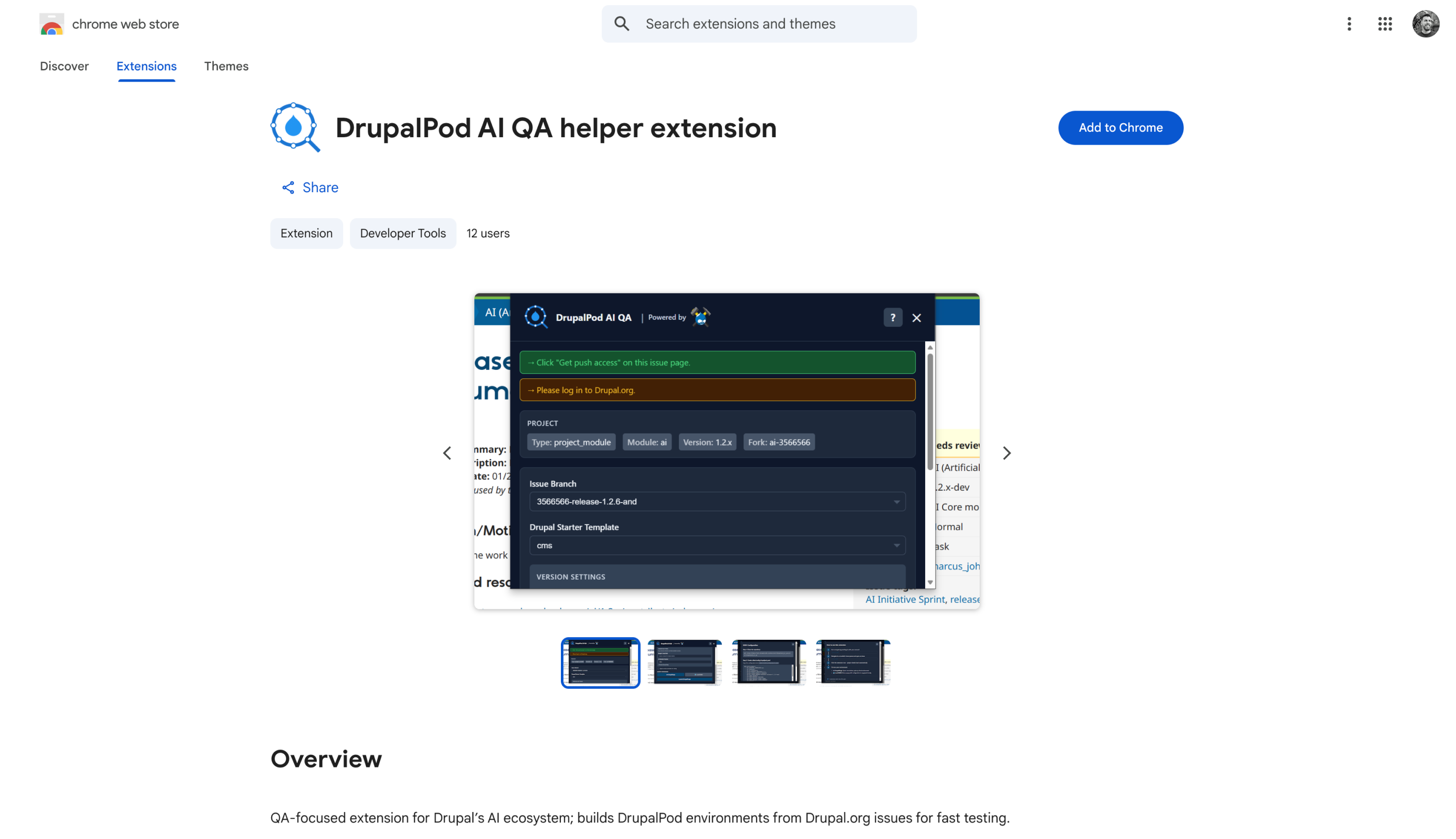 DrupalPod AI QA helper extension in the Chrome Web Store